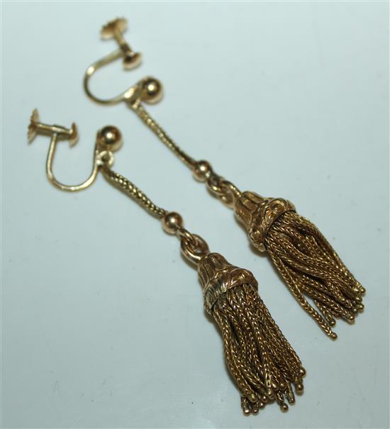 Pair Victorian gold tassel drop earrings